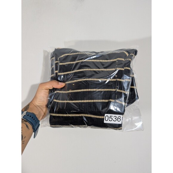 LAUREN Ralph Lauren Womens Black Gold Striped Knit Turtleneck Sz L Mature Preppy - Picture 7 of 7